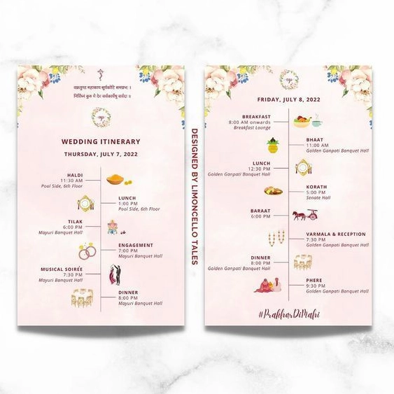 Floral Wedding Itinerary Card